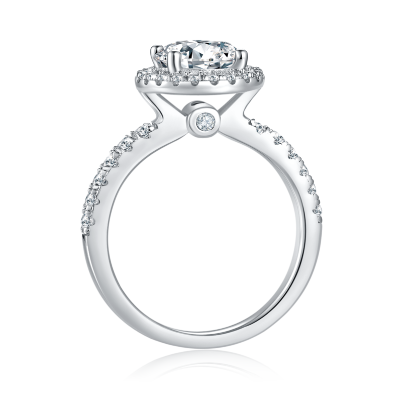 Affordable Luxury圆形S925银镀白金MoissaniteWomen's Ring2.0ctD级